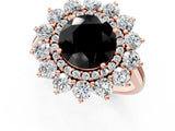 Rose gold Fancy Black Round Cut Halo Cluster Diamond Ring with Pave Band and Four-Prong Setting_13