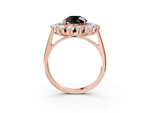 Rose gold Fancy Black Round Cut Halo Cluster Diamond Ring with Pave Band and Four-Prong Setting_15