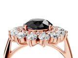 Rose gold Fancy Black Round Cut Halo Cluster Diamond Ring with Pave Band and Four-Prong Setting_16