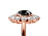 Rose gold Fancy Black Round Cut Halo Cluster Diamond Ring with Pave Band and Four-Prong Setting_17