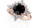 Rose gold Fancy Black Round Cut Halo Diamond Cluster Ring with Marquise and Round Stones on a White Gold Band with Prong Setting_1