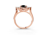Rose gold Fancy Black Round Cut Halo Diamond Cluster Ring with Marquise and Round Stones on a White Gold Band with Prong Setting_3