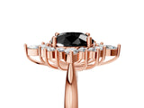 Rose gold Fancy Black Round Cut Halo Diamond Cluster Ring with Marquise and Round Stones on a White Gold Band with Prong Setting_5