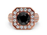 Rose gold Fancy Black Round Cut Halo Diamond Engagement Ring with Pave Split Shank and Four-Prong Setting