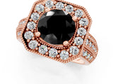 Rose gold Fancy Black Round Cut Halo Diamond Engagement Ring with Pave Split Shank and Four-Prong Setting_1