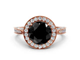 Rose gold Fancy Black Round Cut Halo Diamond Engagement Ring with Split Shank Band and Four-Prong Setting
