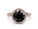 Rose gold Fancy Black Round Cut Halo Diamond Pave Band with Prong Setting