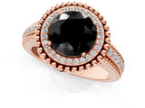 Rose gold Fancy Black Round Cut Halo Diamond Ring with Beaded Split Shank and Four-Prong Setting_1