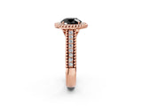 Rose gold Fancy Black Round Cut Halo Diamond Ring with Beaded Split Shank and Four-Prong Setting_2