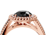 Rose gold Fancy Black Round Cut Halo Diamond Ring with Beaded Split Shank and Four-Prong Setting_4