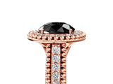 Rose gold Fancy Black Round Cut Halo Diamond Ring with Beaded Split Shank and Four-Prong Setting_5