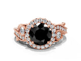 Rose gold Fancy Black Round Cut Halo Diamond Ring with Milgrain and Bezel Accents on a Split Shank Band_12