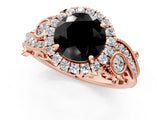 Rose gold Fancy Black Round Cut Halo Diamond Ring with Milgrain and Bezel Accents on a Split Shank Band_25
