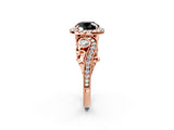 Rose gold Fancy Black Round Cut Halo Diamond Ring with Milgrain and Bezel Accents on a Split Shank Band_26