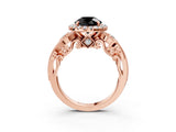 Rose gold Fancy Black Round Cut Halo Diamond Ring with Milgrain and Bezel Accents on a Split Shank Band_27