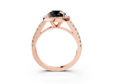 Rose gold Fancy Black Round Cut Halo Diamond Ring with Pavé Band and Three-Prong Setting_3