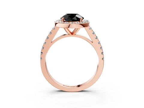 Rose gold Fancy Black Round Cut Halo Diamond Ring with Pavé Band and Three-Prong Setting_3