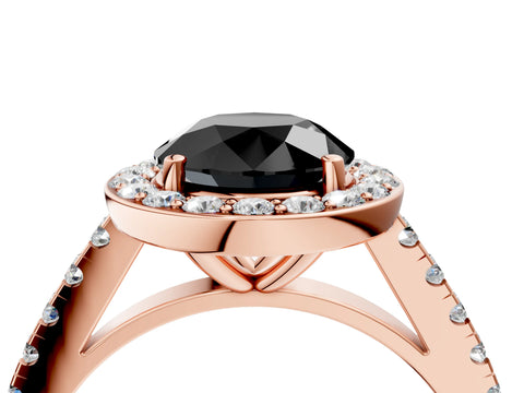Rose gold Fancy Black Round Cut Halo Diamond Ring with Pavé Band and Three-Prong Setting_4