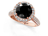 Rose gold Fancy Black Round Cut Halo Diamond Ring with Pavé Band_1