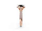 Rose gold Fancy Black Round Cut Halo Diamond Ring with Pavé Band_2