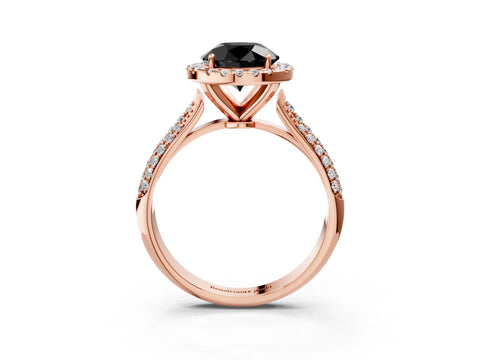 Rose gold Fancy Black Round Cut Halo Diamond Ring with Pavé Band_3