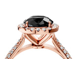 Rose gold Fancy Black Round Cut Halo Diamond Ring with Pavé Band_4