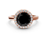 Rose gold Fancy Black Round Cut Halo Diamond Ring with Solitaire Band and Prong Setting