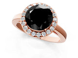 Rose gold Fancy Black Round Cut Halo Diamond Ring with Solitaire Band and Prong Setting_1