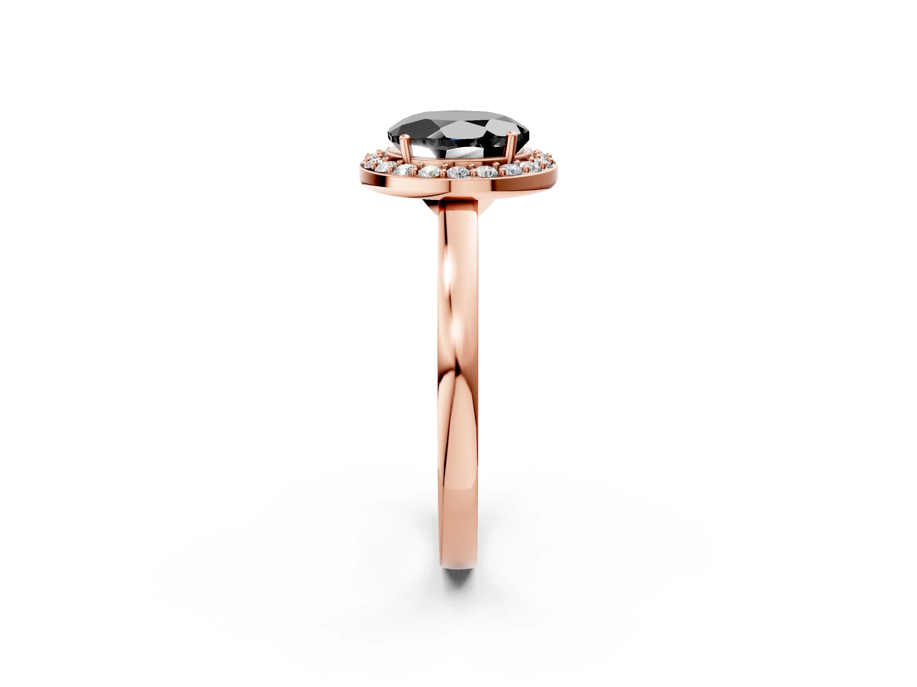 Rose gold Fancy Black Round Cut Halo Diamond Ring with Solitaire Band and Prong Setting_2