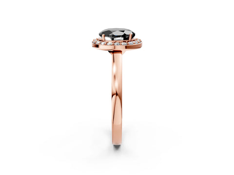 Rose gold Fancy Black Round Cut Halo Diamond Ring with Solitaire Band and Prong Setting_2