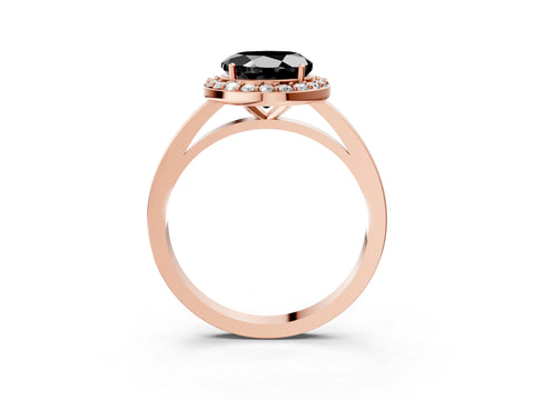 Rose gold Fancy Black Round Cut Halo Diamond Ring with Solitaire Band and Prong Setting_3