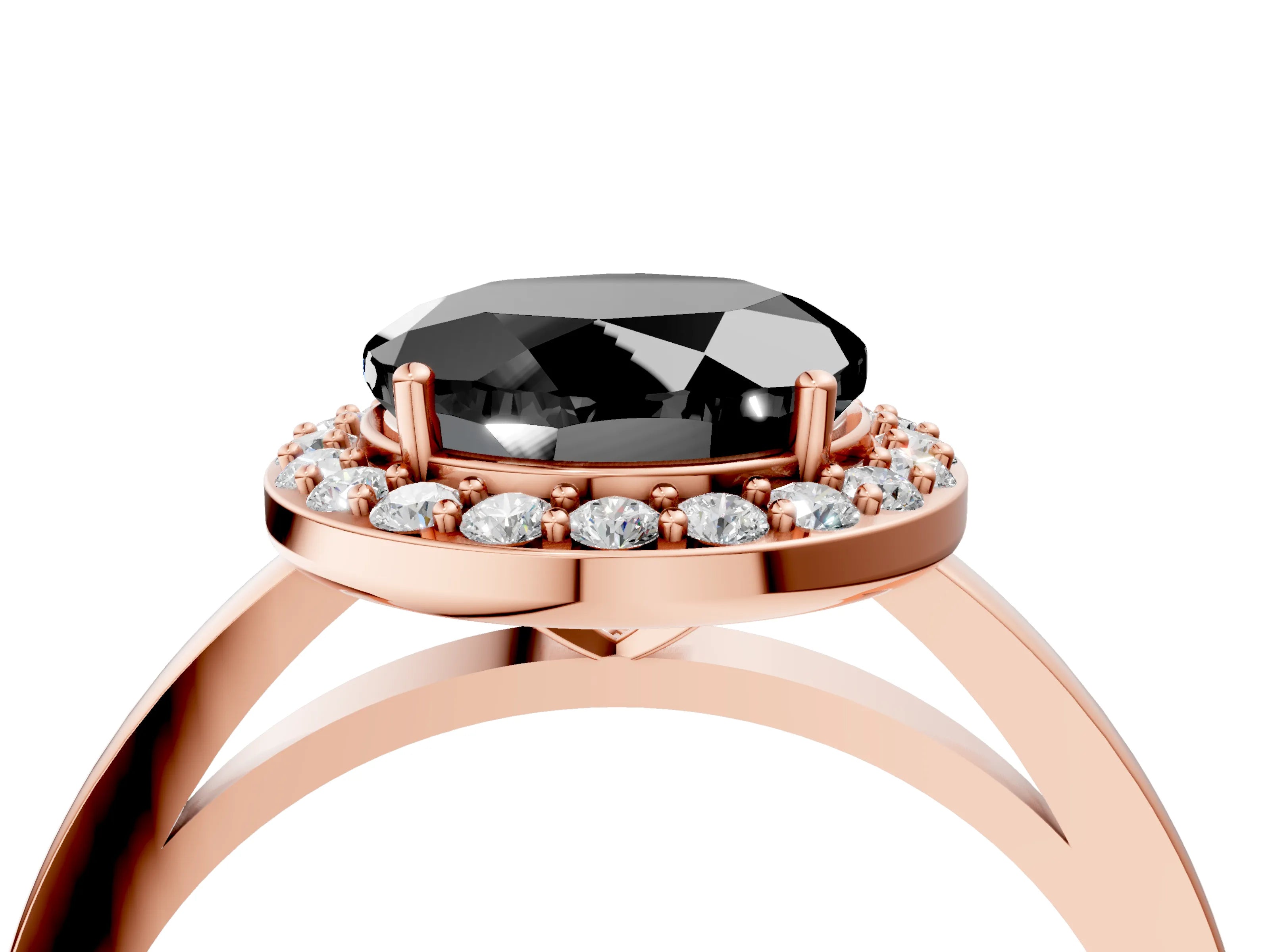 Rose gold Fancy Black Round Cut Halo Diamond Ring with Solitaire Band and Prong Setting_4