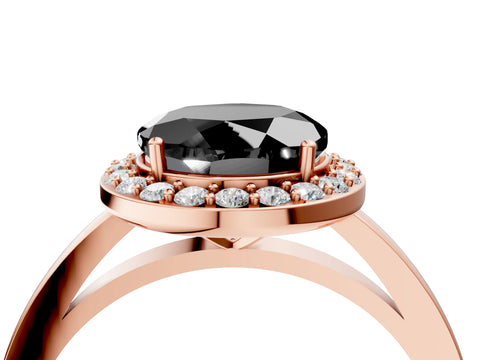 Rose gold Fancy Black Round Cut Halo Diamond Ring with Solitaire Band and Prong Setting_4