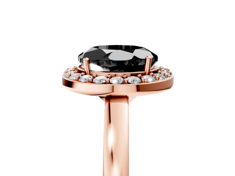 Rose gold Fancy Black Round Cut Halo Diamond Ring with Solitaire Band and Prong Setting_5