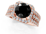 Rose gold Fancy Black Round Cut Halo Diamond Ring with Split Shank and Four-Prong Setting_1