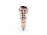 Rose gold Fancy Black Round Cut Halo Diamond Ring with Split Shank and Four-Prong Setting_2