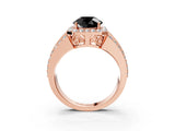 Rose gold Fancy Black Round Cut Halo Diamond Ring with Split Shank and Four-Prong Setting_3