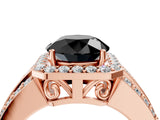 Rose gold Fancy Black Round Cut Halo Diamond Ring with Split Shank and Four-Prong Setting_4