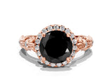 Rose gold Fancy Black Round Cut Halo Diamond Solitaire with Filigree Band and Four-Prong Setting