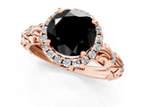 Rose gold Fancy Black Round Cut Halo Diamond Solitaire with Filigree Band and Four-Prong Setting_1