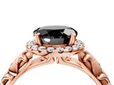 Rose gold Fancy Black Round Cut Halo Diamond Solitaire with Filigree Band and Four-Prong Setting_4