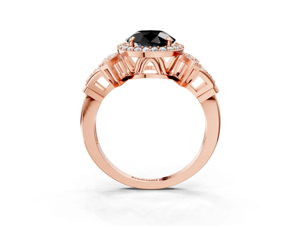 Rose Gold Round Halo Engagement Ring Setting for Black Center with Arched Pave