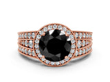 Rose gold Fancy Black Round Cut Halo Diamond Split Shank Ring with Prong Setting