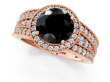 Rose gold Fancy Black Round Cut Halo Diamond Split Shank Ring with Prong Setting_1