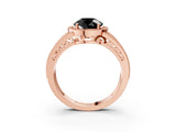 Rose gold Fancy Black Round Cut Halo Diamond Split Shank Ring with Prong Setting_3