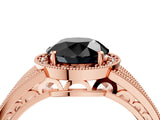 Rose gold Fancy Black Round Cut Halo Diamond Split Shank Ring with Prong Setting_4