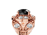 Rose gold Fancy Black Round Cut Halo Milgrain Diamond Engagement Ring with Leaf Band and Four-Prong Setting_5