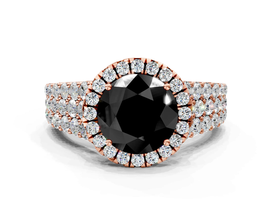 Rose gold Fancy Black Round Cut Halo Pavé Diamond Engagement Ring with Split Shank and Four-Prong Setting_3