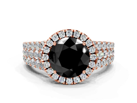 Rose gold Fancy Black Round Cut Halo Pavé Diamond Engagement Ring with Split Shank and Four-Prong Setting_3
