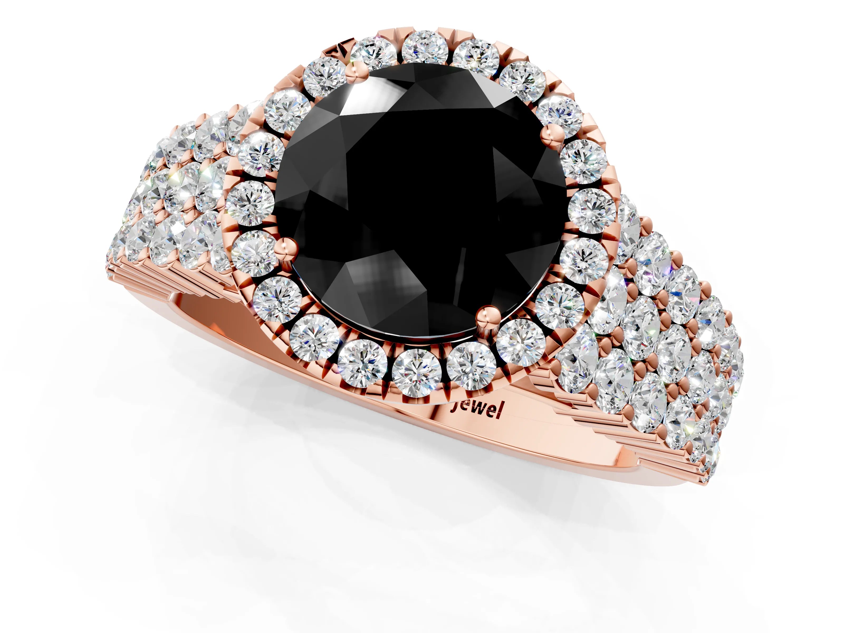 Rose gold Fancy Black Round Cut Halo Pavé Diamond Engagement Ring with Split Shank and Four-Prong Setting_4